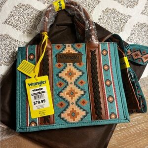 Wrangler Turquoise and Brown Tote Bag